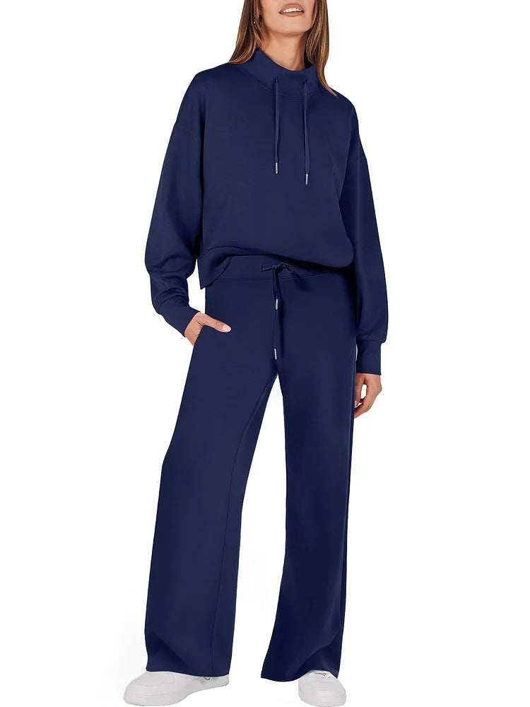 Women's 2 Piece Lounge Set Drawstring Mock Neck Top & Pants