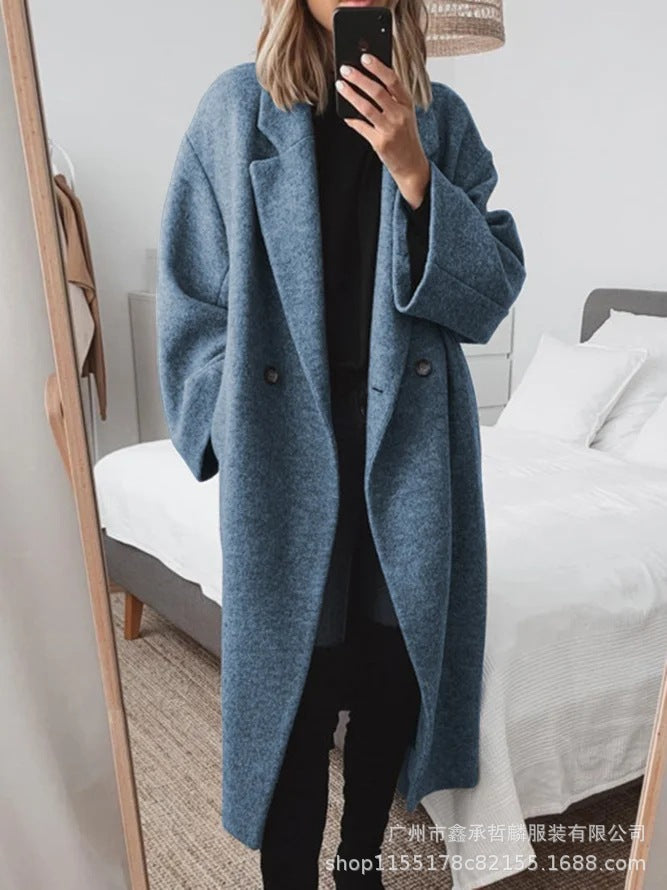 Women's Oversized Long Wool Coat with Pockets