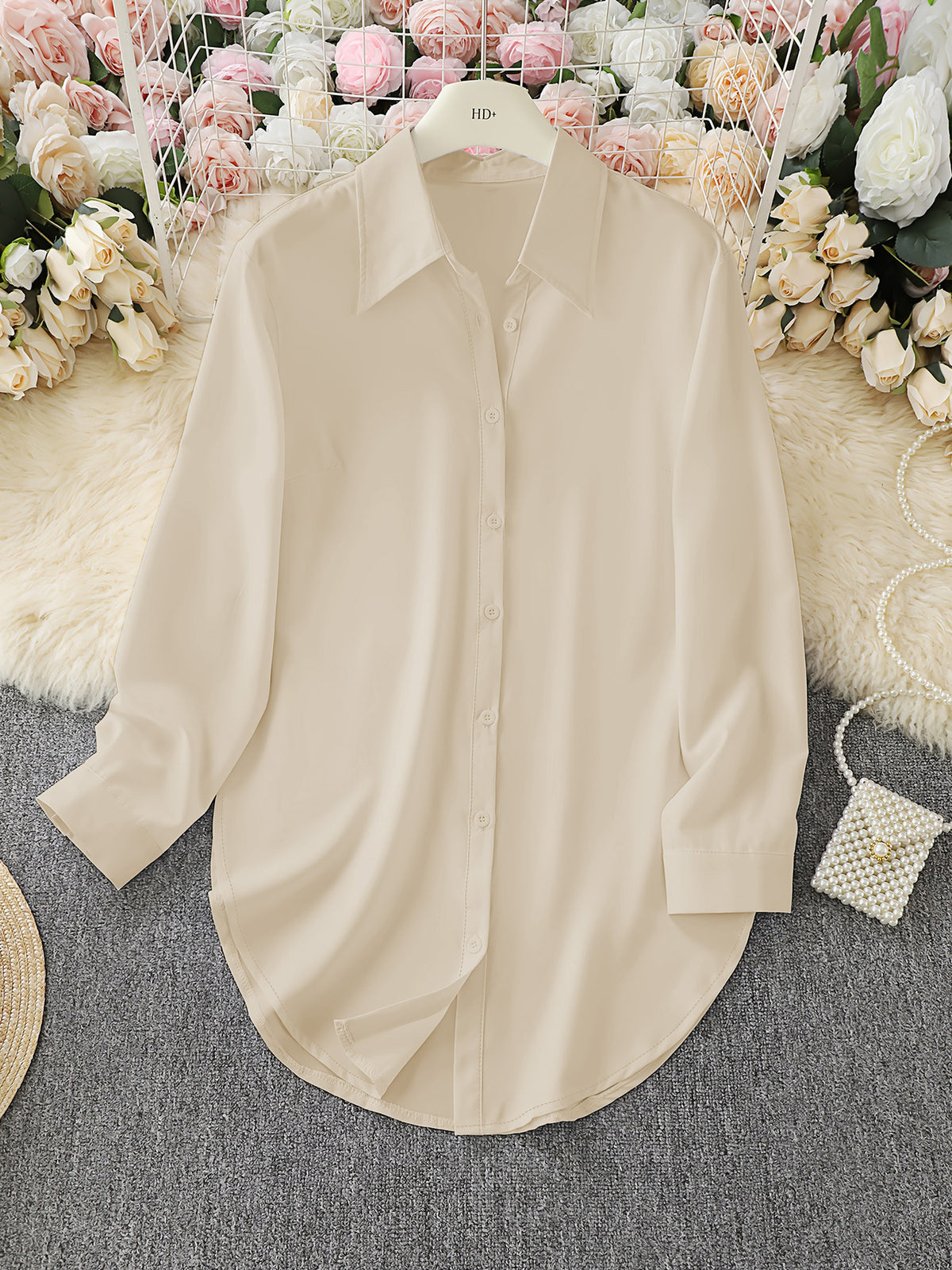 Women's Split Hem Long Sleeve Button Down Tunic Shirt
