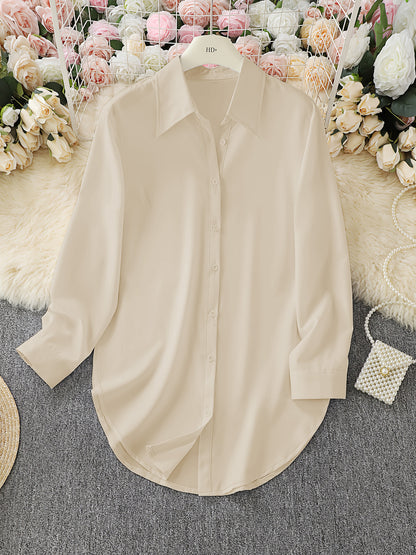 Women's Split Hem Long Sleeve Button Down Tunic Shirt