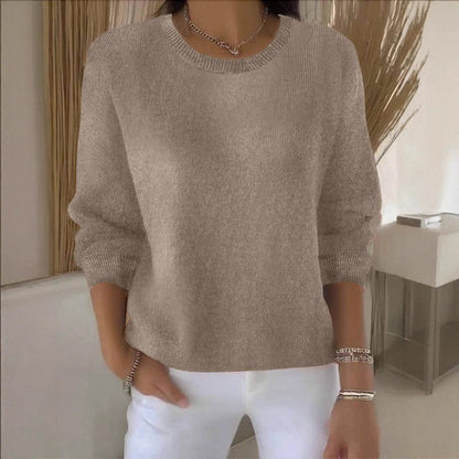 Solid Crew Neck Knit Sweater Long Sleeve Pullover Top