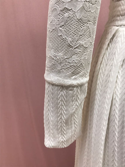 White Lace Floral Maxi Dress Long Sleeve Vintage Formal