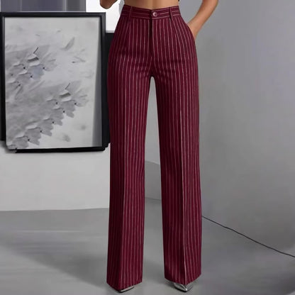 Women's High Waisted Striped Wide Leg Dress Pants