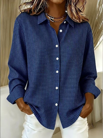 Women's Gingham Long Sleeve Button Down Shirt