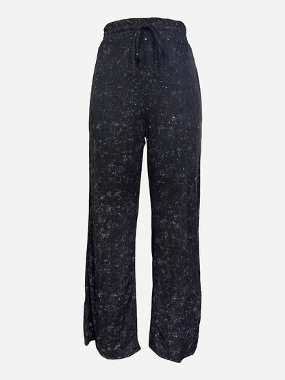Sparkle Rhinestone Wide Leg Pants Drawstring Waist