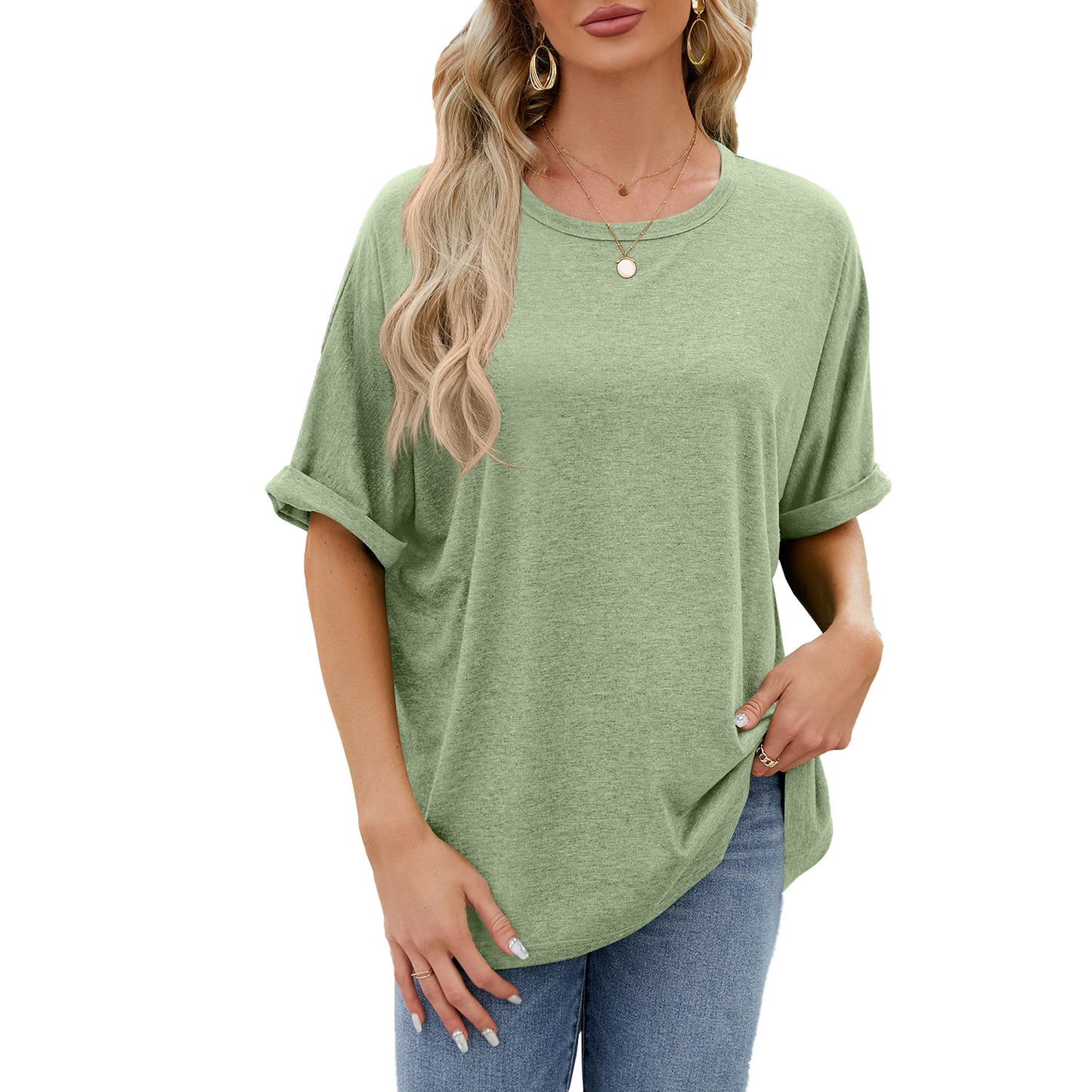 Loose Fit Crew Neck Short Sleeve Casual Basic Tee