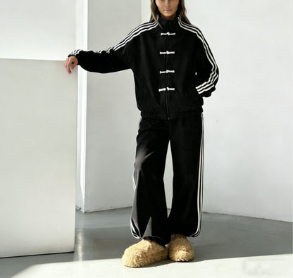 Women's Oversized Track Jacket Wide Leg Pants Matching Set