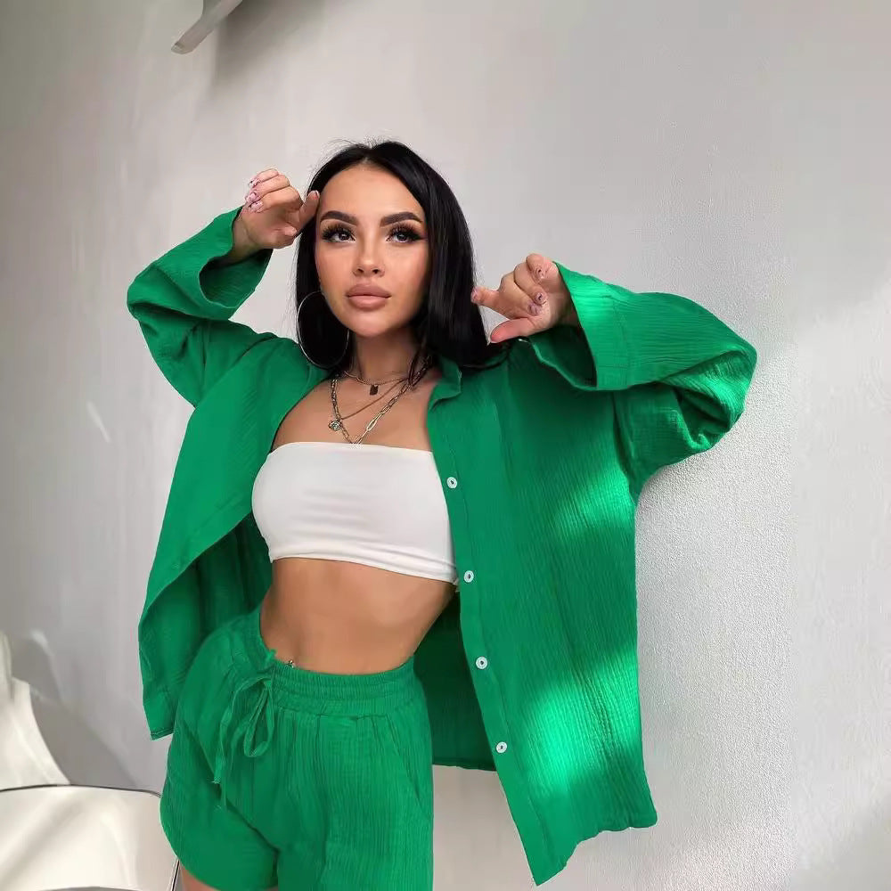 Womens Button Down Shirt and Shorts 2 Piece Set