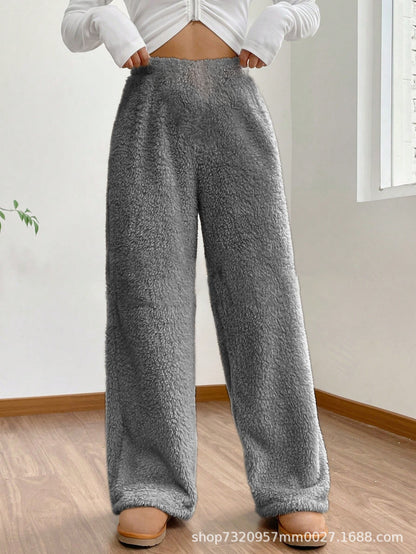 Women's Sherpa Fleece Wide Leg Pants Warm Cozy Casual