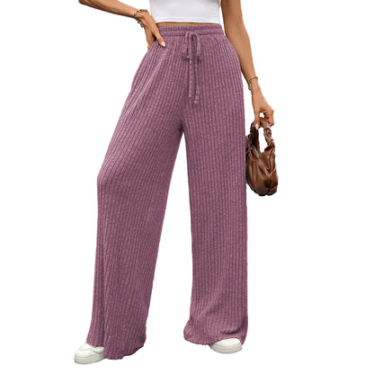 Women's Ribbed Drawstring Wide Leg Lounge Pants