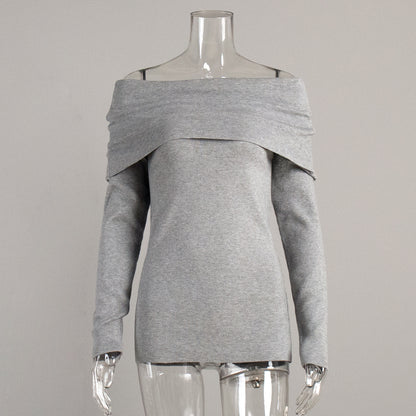 Off The Shoulder Sweater Women Fitted Long Sleeve