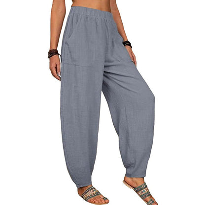 Women's Linen Harem Pants High Waist Loose Casual Boho