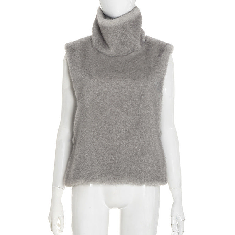 Women's Faux Fur Turtleneck Vest Sleeveless
