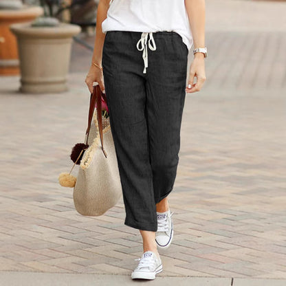Women's Linen Cotton Drawstring Elastic Waist Pants