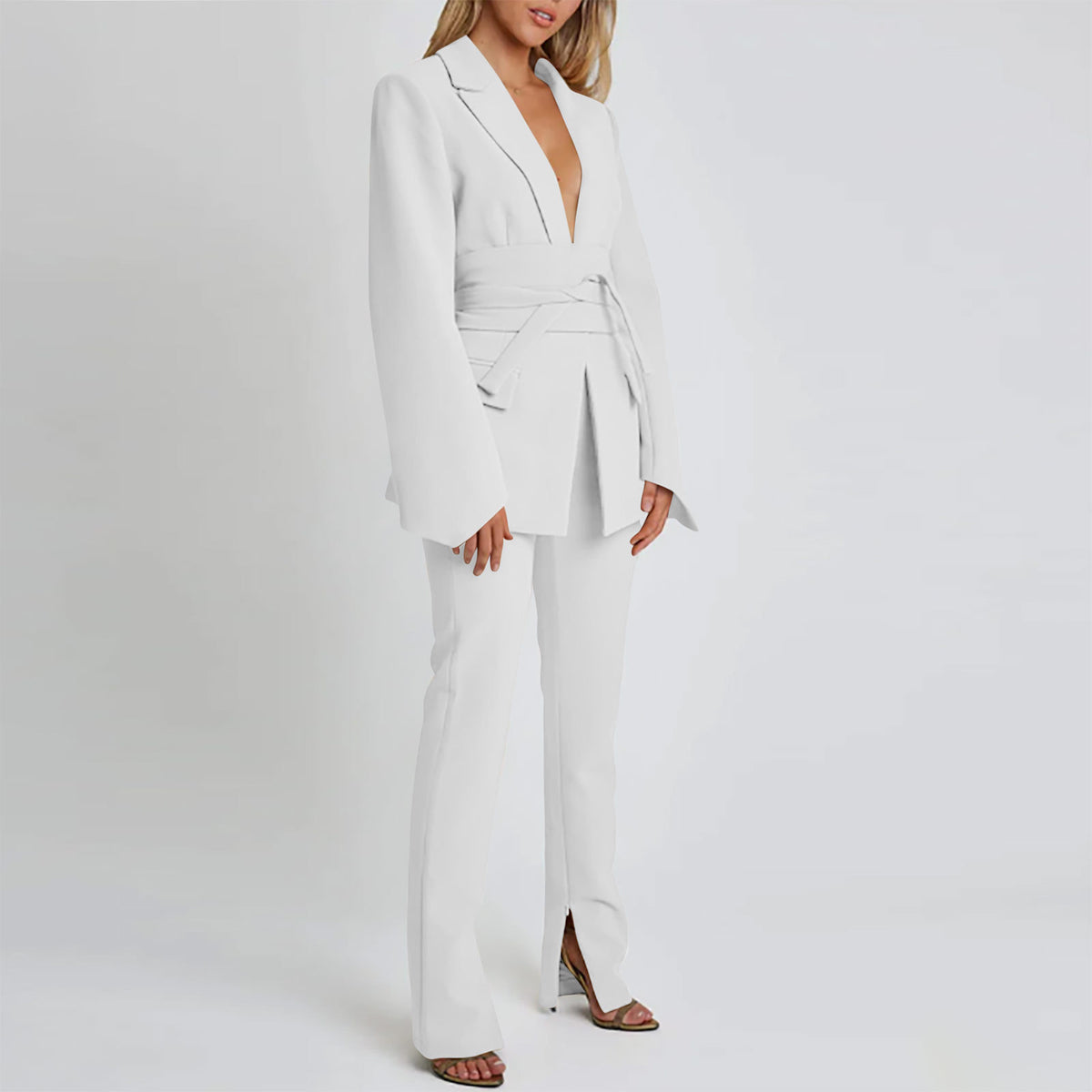 Women's Belted Blazer Flare Sleeve Casual Jacket