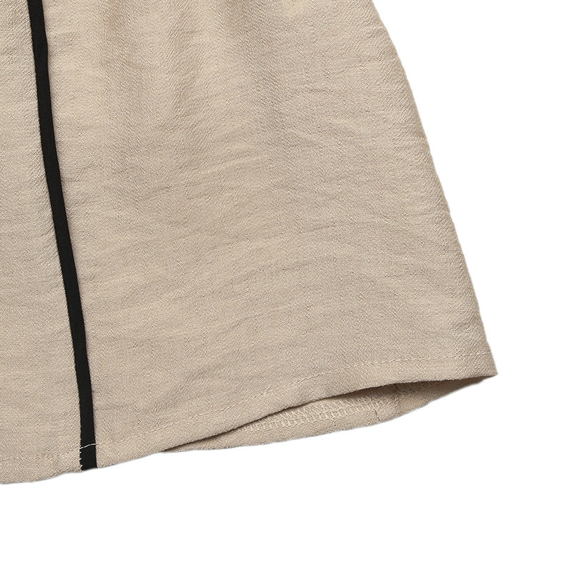 French Contrast Trim V Neck Tie Front Sleeveless Maxi Dress