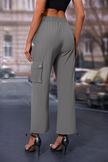 Women's High-Waisted Drawstring Cargo Pants, Baggy Parachute Utility Trousers