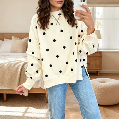 Polka Dot Oversized Sweatshirt Casual Crewneck Pullover