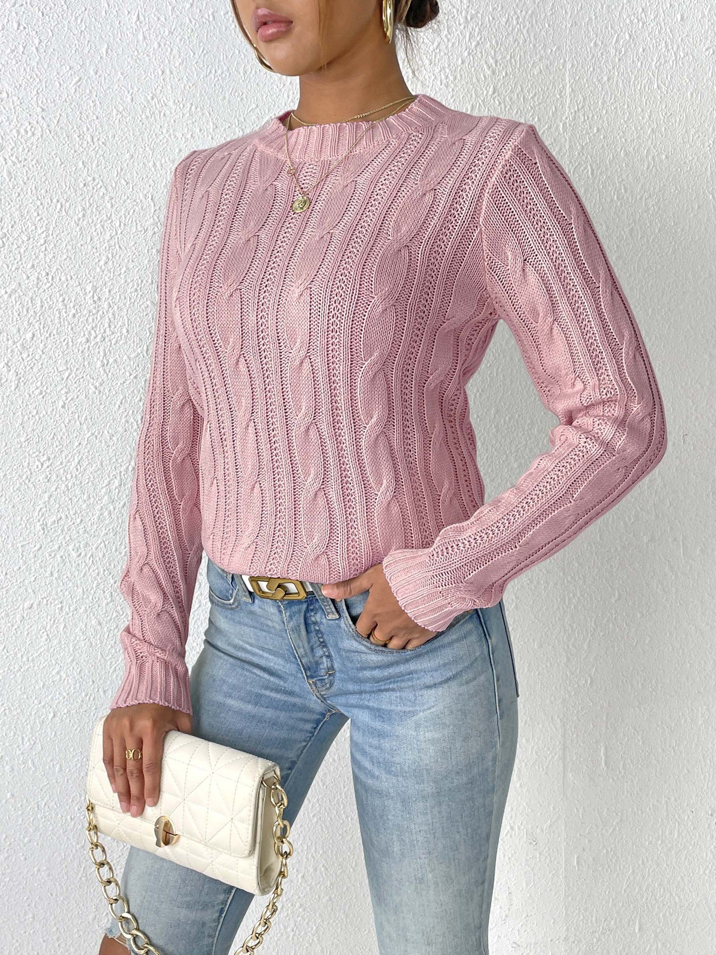 Women's Autumn and Winter Crew Neck Pullover Simple Bottom Shirt