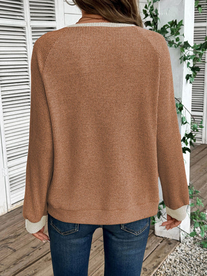 Colorblock V Neck Sweater Women Casual Knit Pullover Top