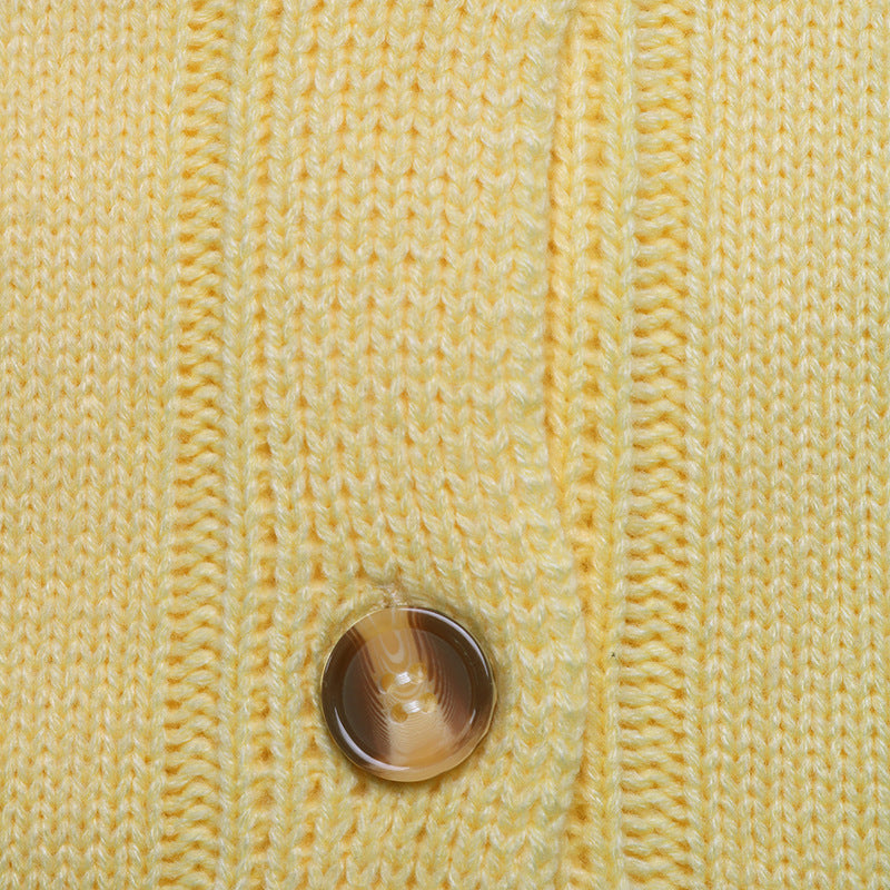 Solid Ribbed Knit Cardigan Button Front Crew Neck Sweater