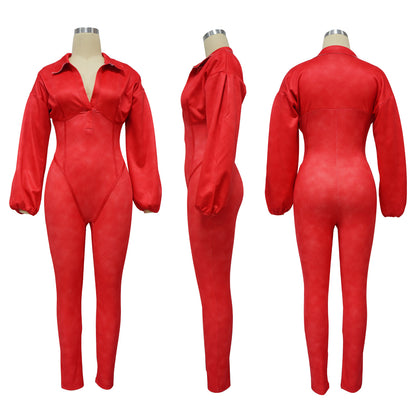Sexy Ribbed Long Sleeve Zip Up Bodycon Jumpsuit