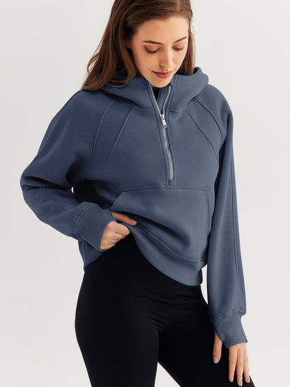 Zip-Up Hoodie Scuba Pullover Cropped Sweatshirt