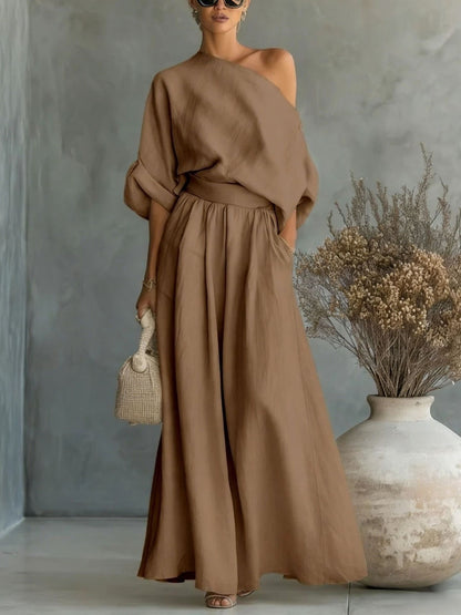 Women's One Shoulder Top Wide Leg Pants Matching Set