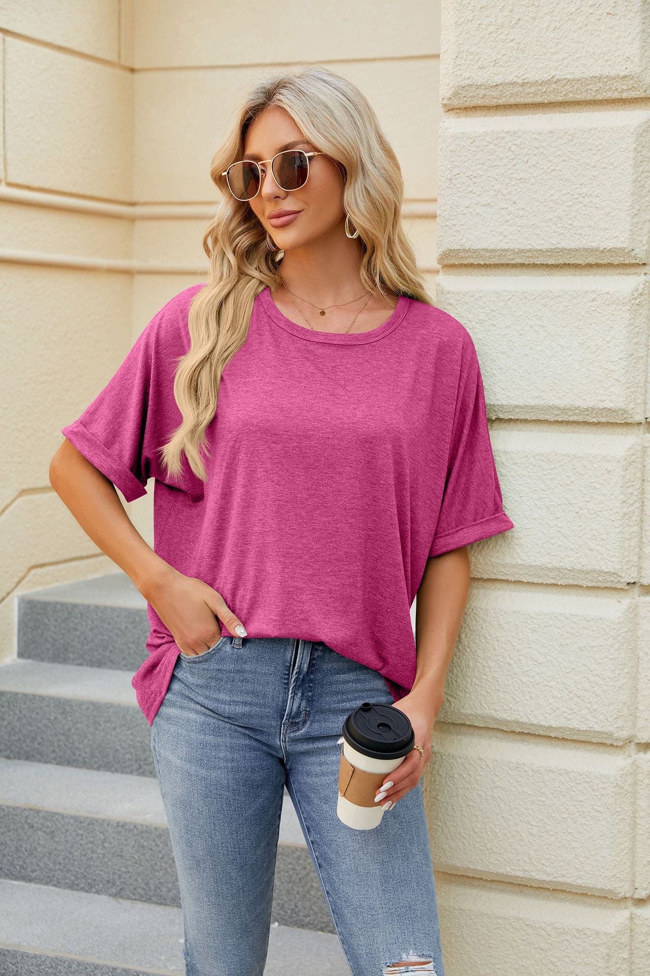 Loose Fit Crew Neck Short Sleeve Casual Basic Tee