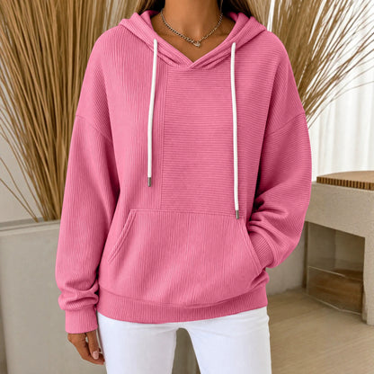 Women's Oversized Ribbed Hoodie Long Sleeve Pullover Top