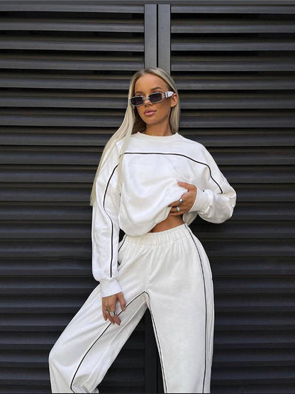 Women's Contrast Piping Sweatshirt Sweatpants Set
