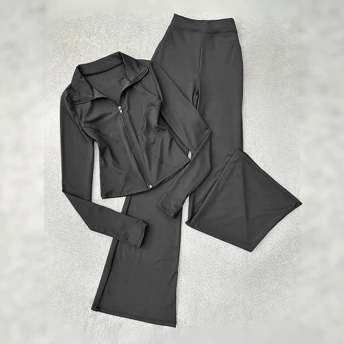 Women's Two Piece Zip Up Jacket & Flare Pants Set