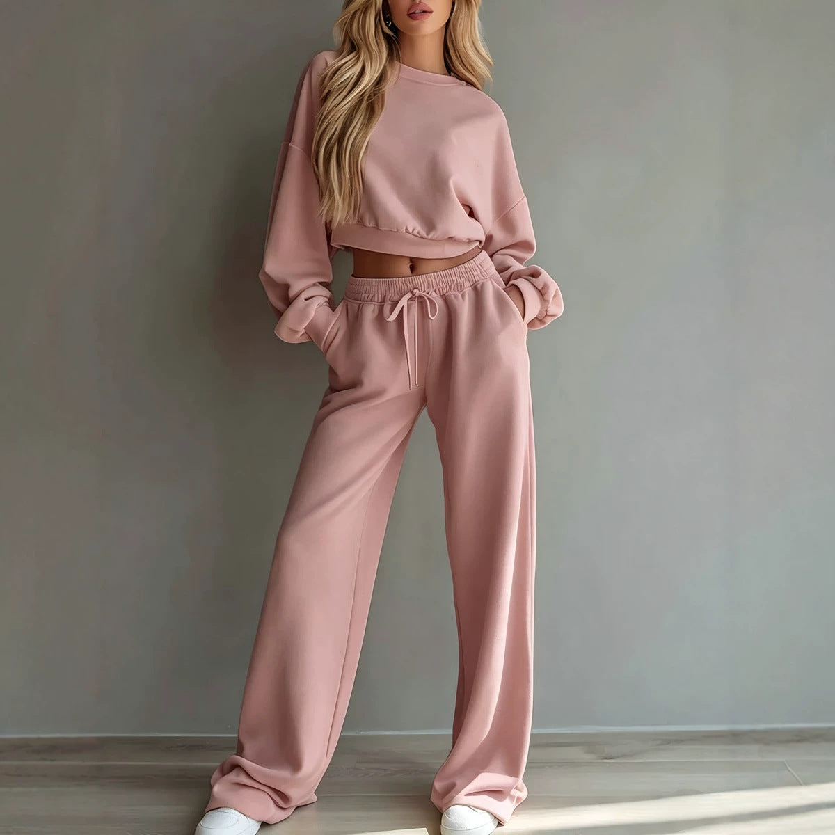 Women's Cropped Sweatshirt Wide Leg Pants Lounge Set