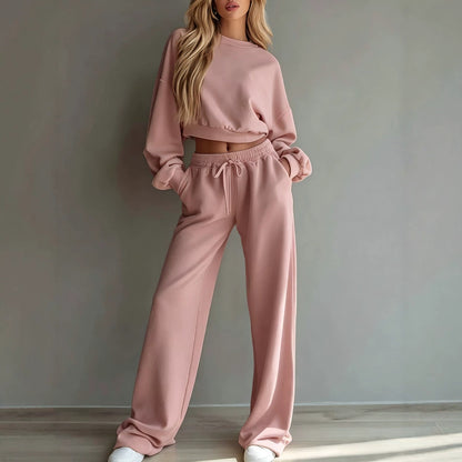 Women's Cropped Sweatshirt Wide Leg Pants Lounge Set