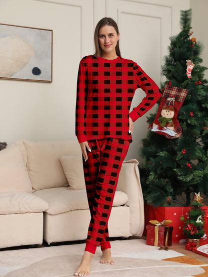 Red and Black Plaid Parent-child Printed Christmas Pajama Set