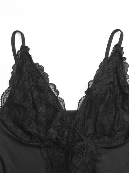 Sexy Lace Spaghetti Strap Bodysuit V-Neck Slim Fit Top