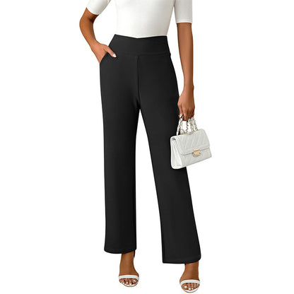 Women's High-Waist Flare Pants - Casual Loose Straight-Leg
