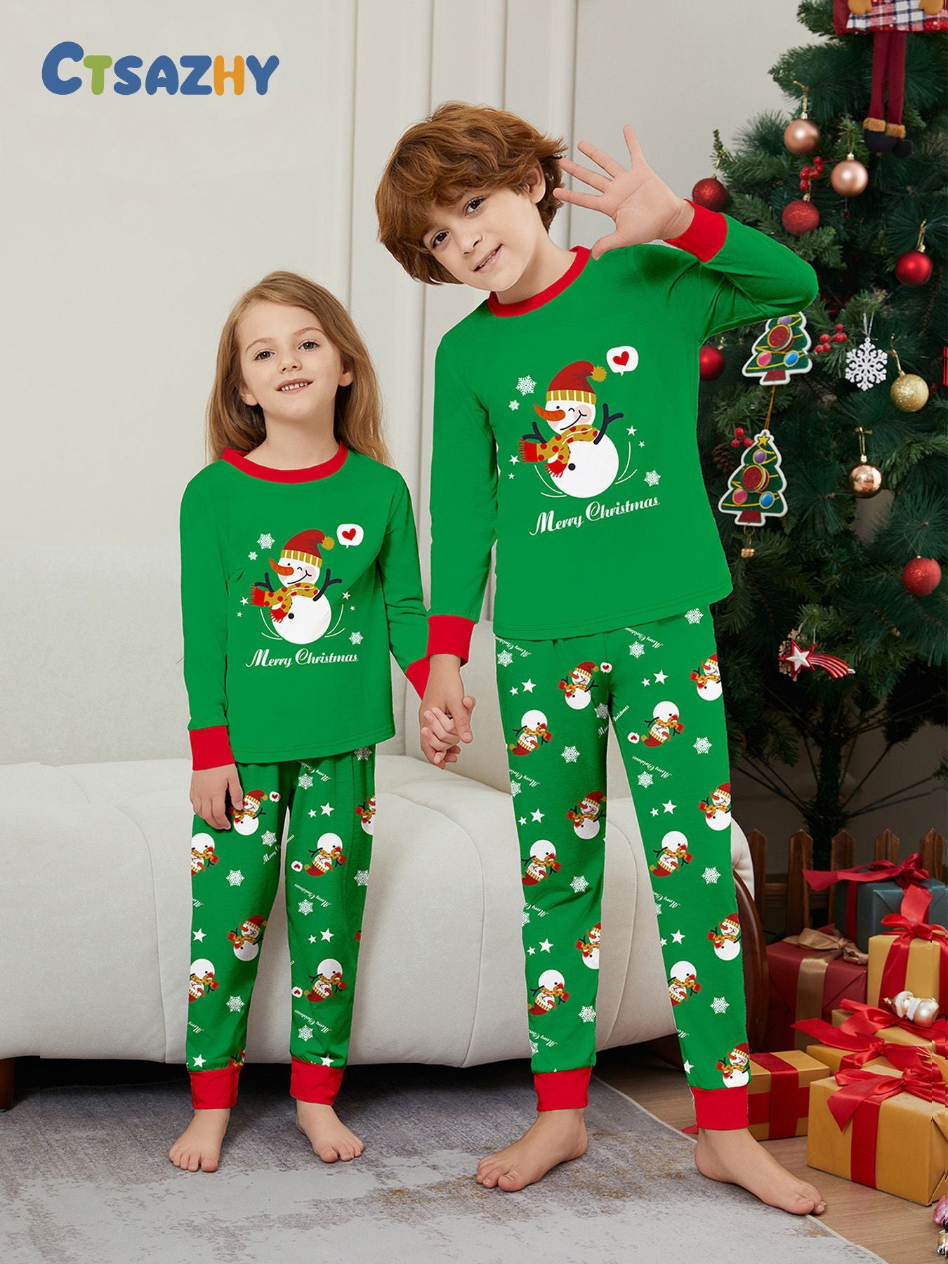 Christmas Snowman Snowflake Letter Parent-child Outfit Print Christmas Loungewear Sleep