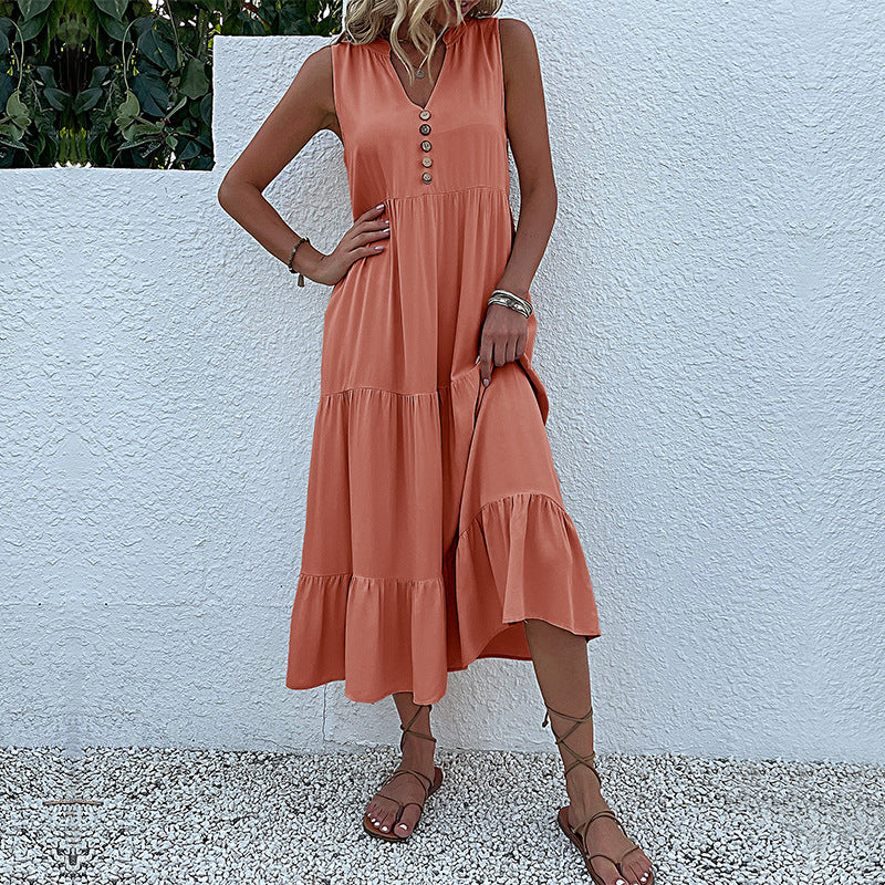 Sleeveless Tank Dress Loose Casual Solid Color Maxi Dress
