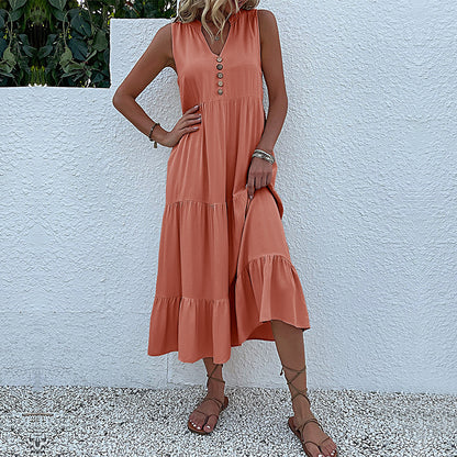 Sleeveless Tank Dress Loose Casual Solid Color Maxi Dress