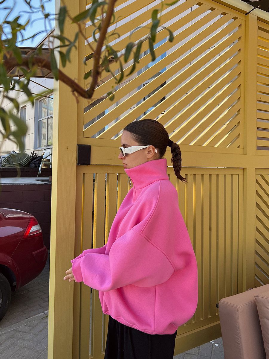 Women's Oversized Half Zip Collared Sweatshirt