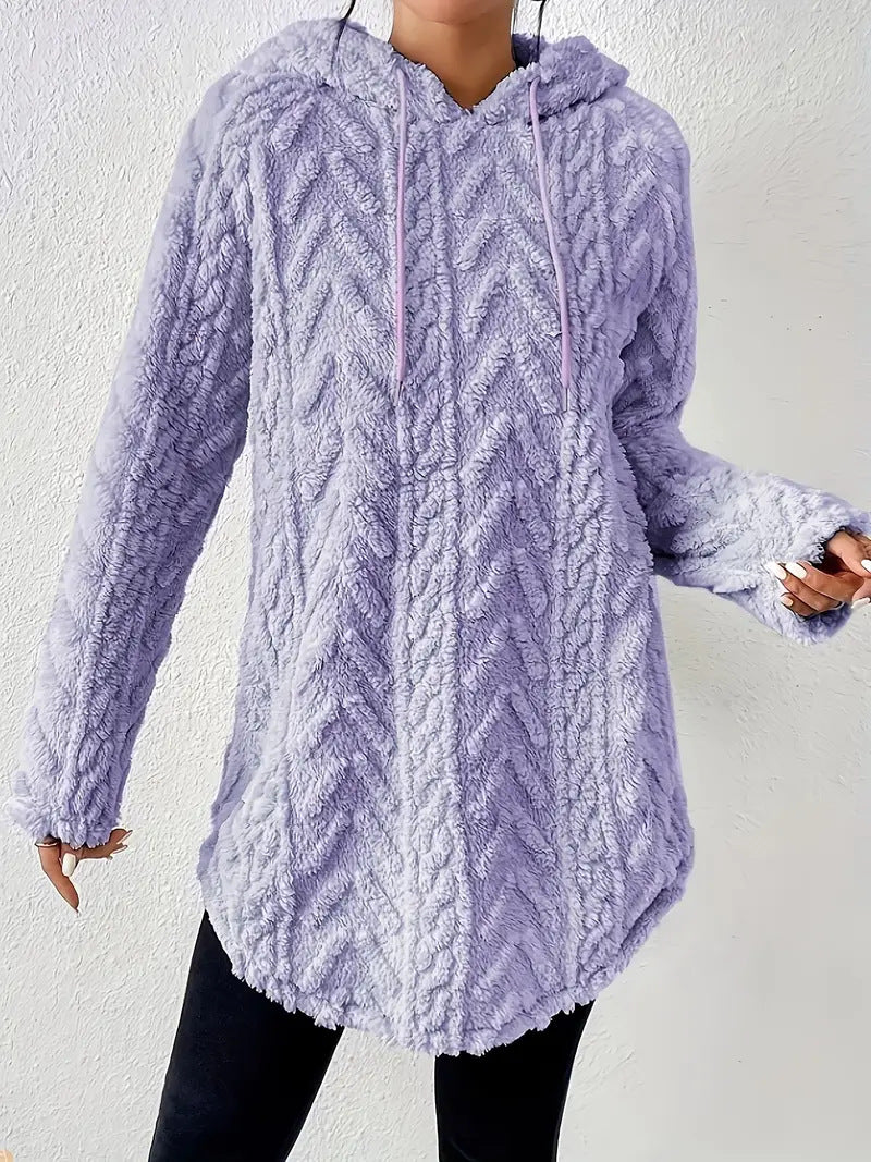 Women's Textured Sherpa Hoodie Drawstring Pullover
