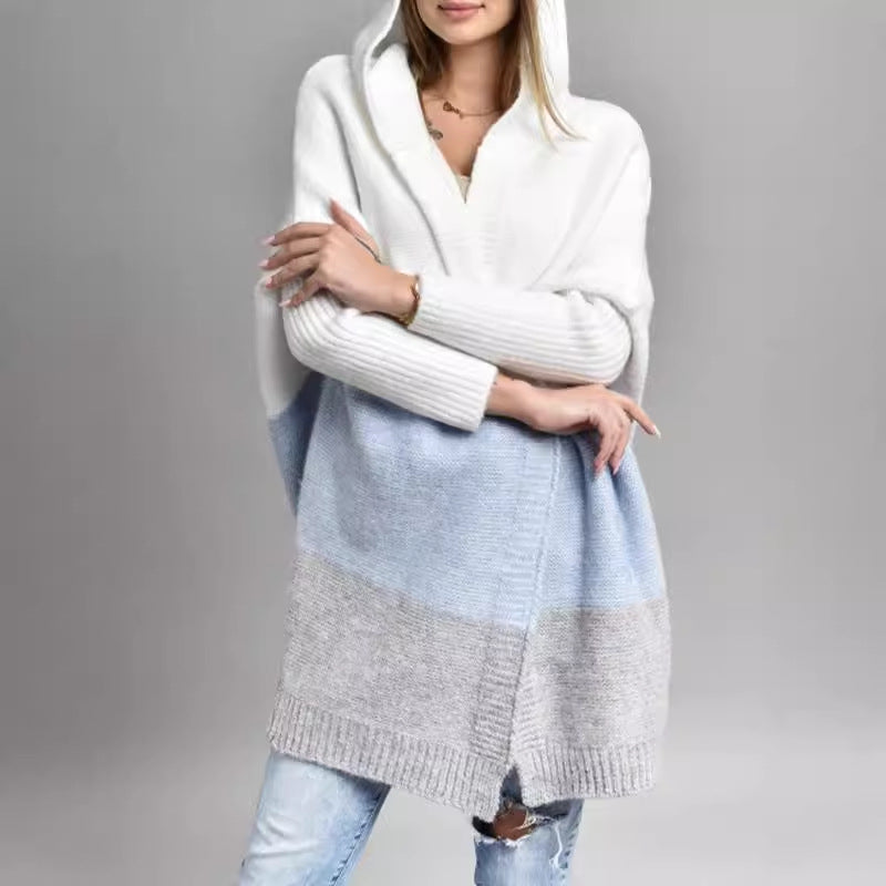Women's Oversized Hooded Color Block Cardigan Open Front