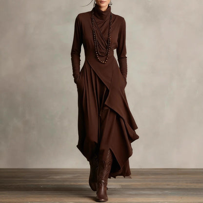 Long Sleeve Mock Neck Knit Draped Maxi Dress