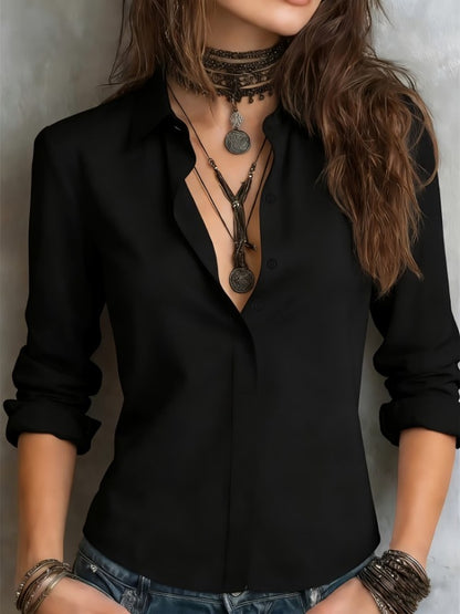 Women's Loose Fit Long Sleeve Collared Button Down Shirt