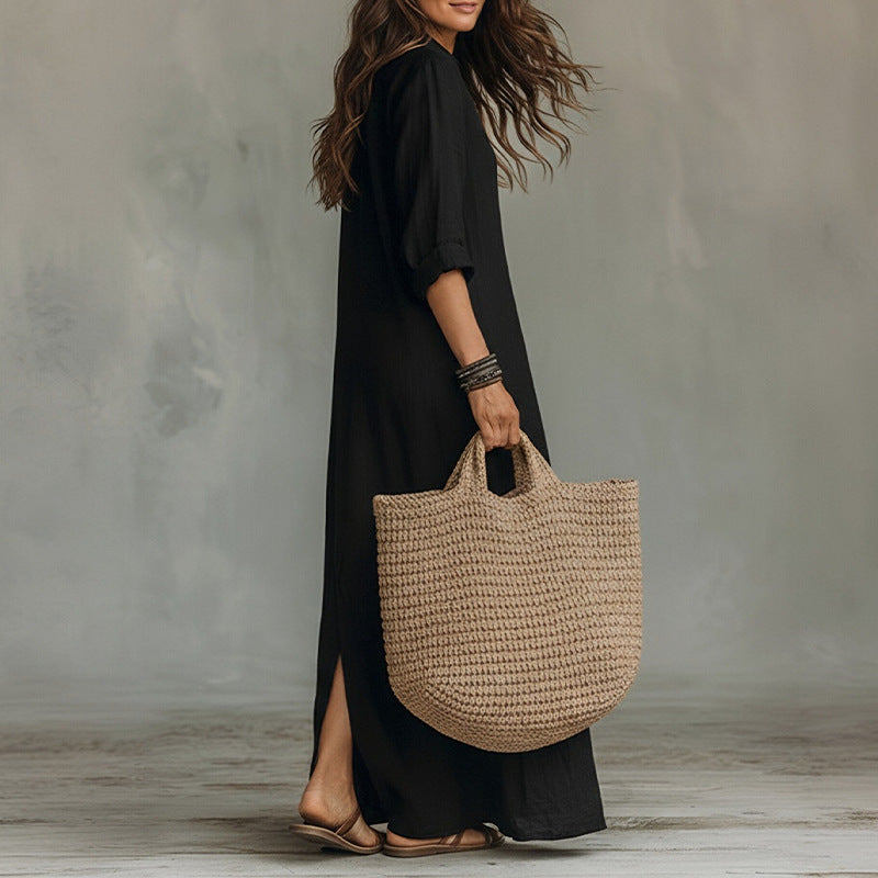 Women's Long Sleeve V Neck Maxi Dress Casual Elegant