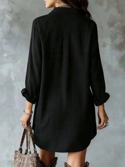 Oversized Long Sleeve Button Down Shirt Dress Mini