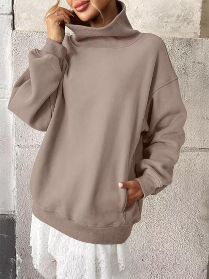 Fleece Mock Neck Oversized Sweatshirt Casual Pullover