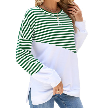 Women's Colorblock Striped Crewneck Sweatshirt Oversized
