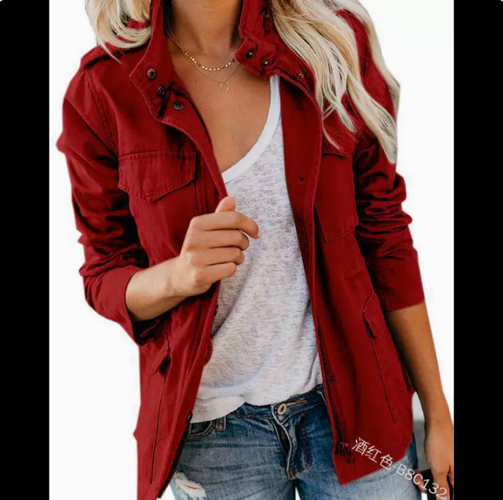 Women's Utility Jacket Zip Up Cargo Pockets Lightweight